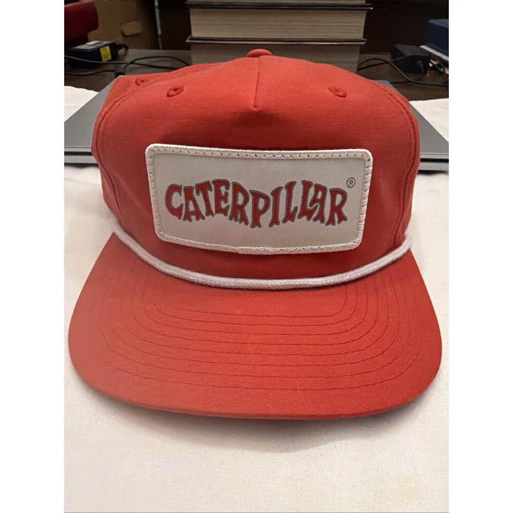 Vtg Caterpillar Tractor Hat Snap Back Red & White-CAT Cap